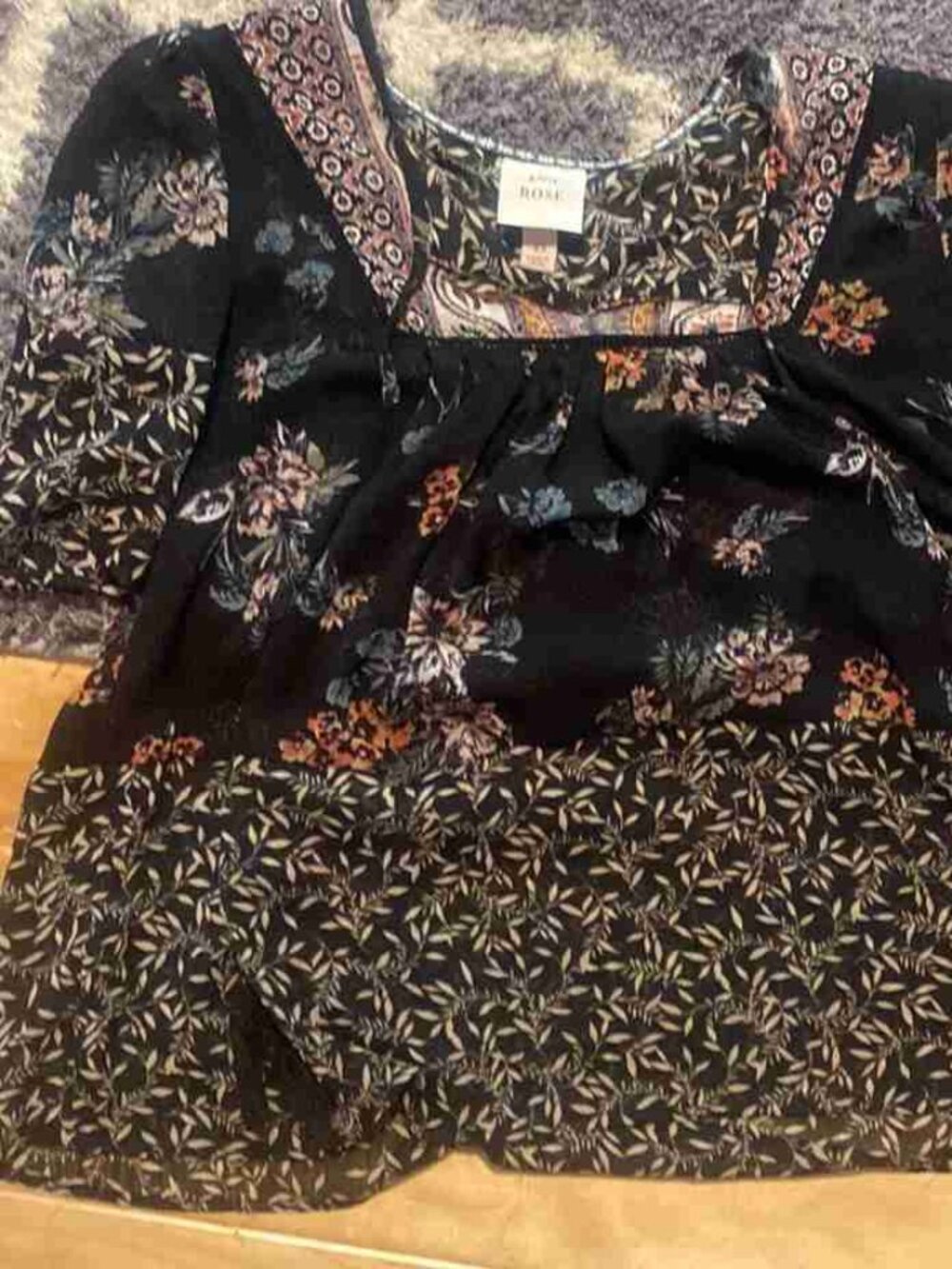 Knox Rose Black Floral Peasant Blouse - Picture 1 of 1